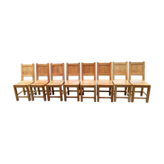 Lot de 8 chaises en bois massif