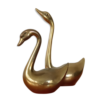 Pair of brass swans