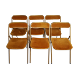 Ensemble de 6 chaises de conférence Souvignet, vintage, en velours safran