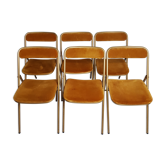 Ensemble de 6 chaises de conférence Souvignet, vintage, en velours safran