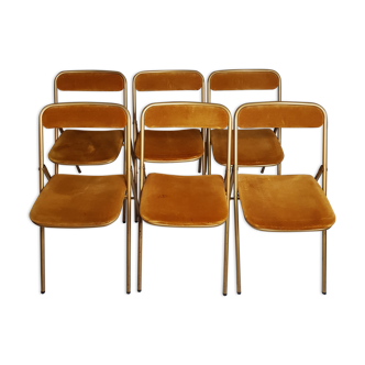 Ensemble de 6 chaises de conférence Souvignet, vintage, en velours safran