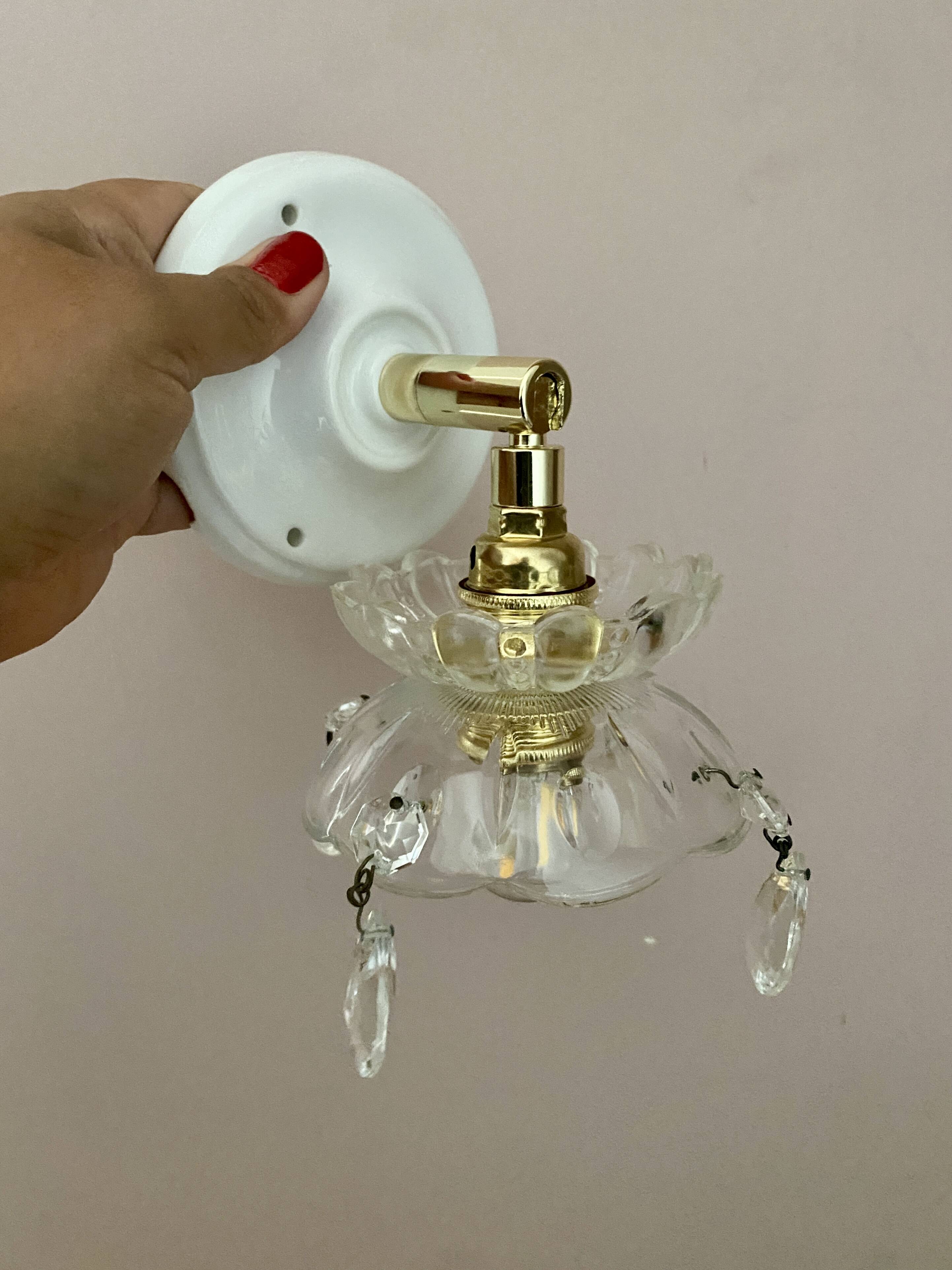 Vintage glass lampshade wall lamp with antique tassels