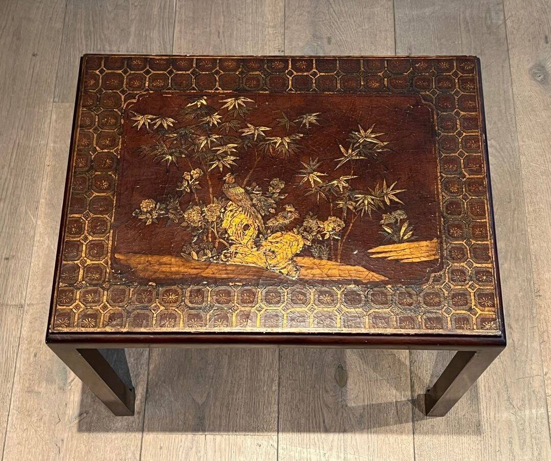 Set of Three Lacquered Nesting Tables with Chinese Decorations, France circa 19