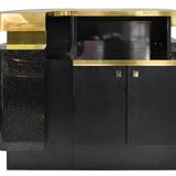 Bar in black lacquer and gilded brass by Jean-Claude Mahey for Maison Romeo.