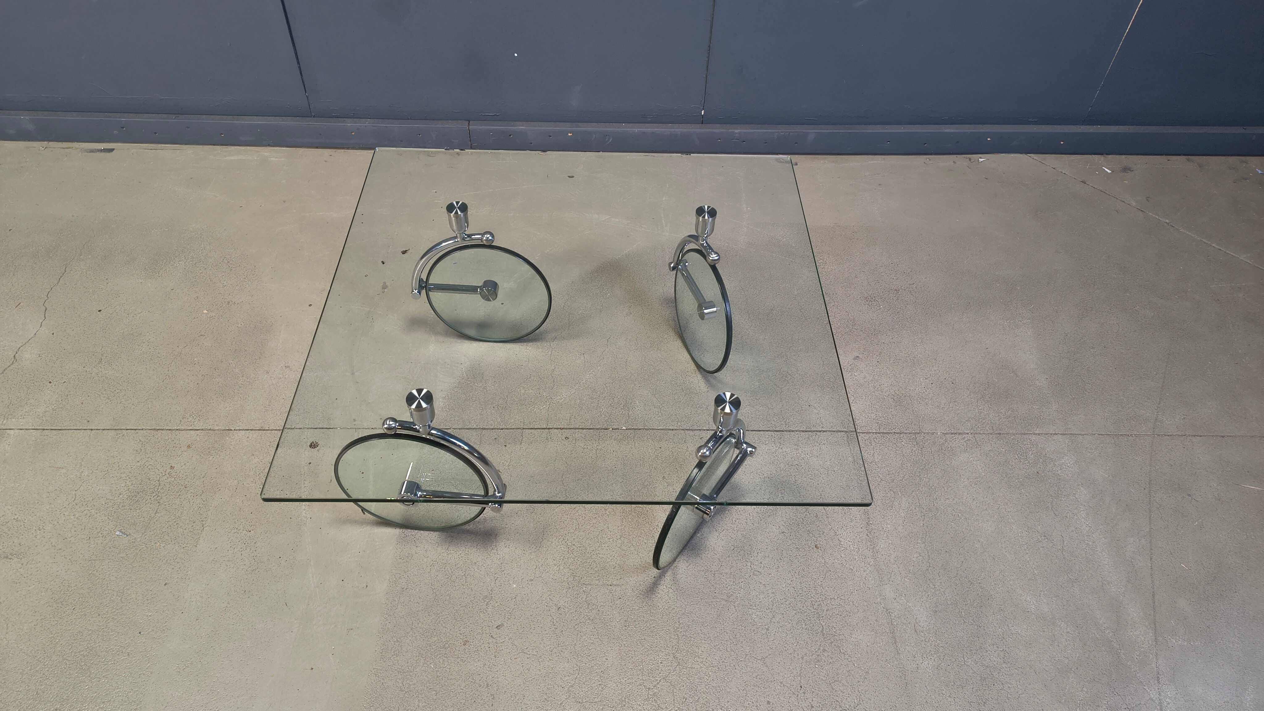 Glass coffee table with wheels, 1980s