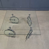 Glass coffee table with wheels, 1980s
