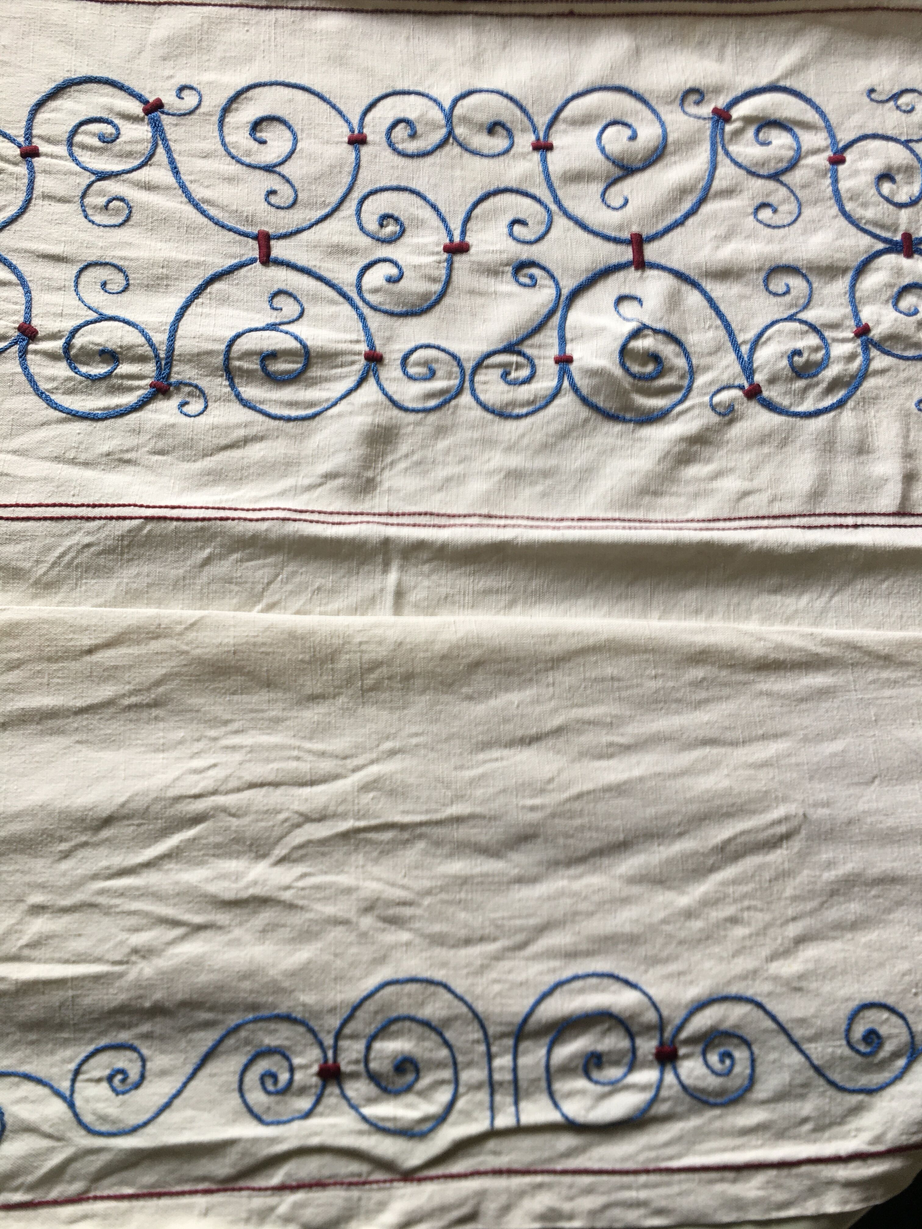 Antique embroidered linen tablecloth