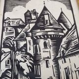 Cadre bois doré  Barbara Biss  Estampe originale