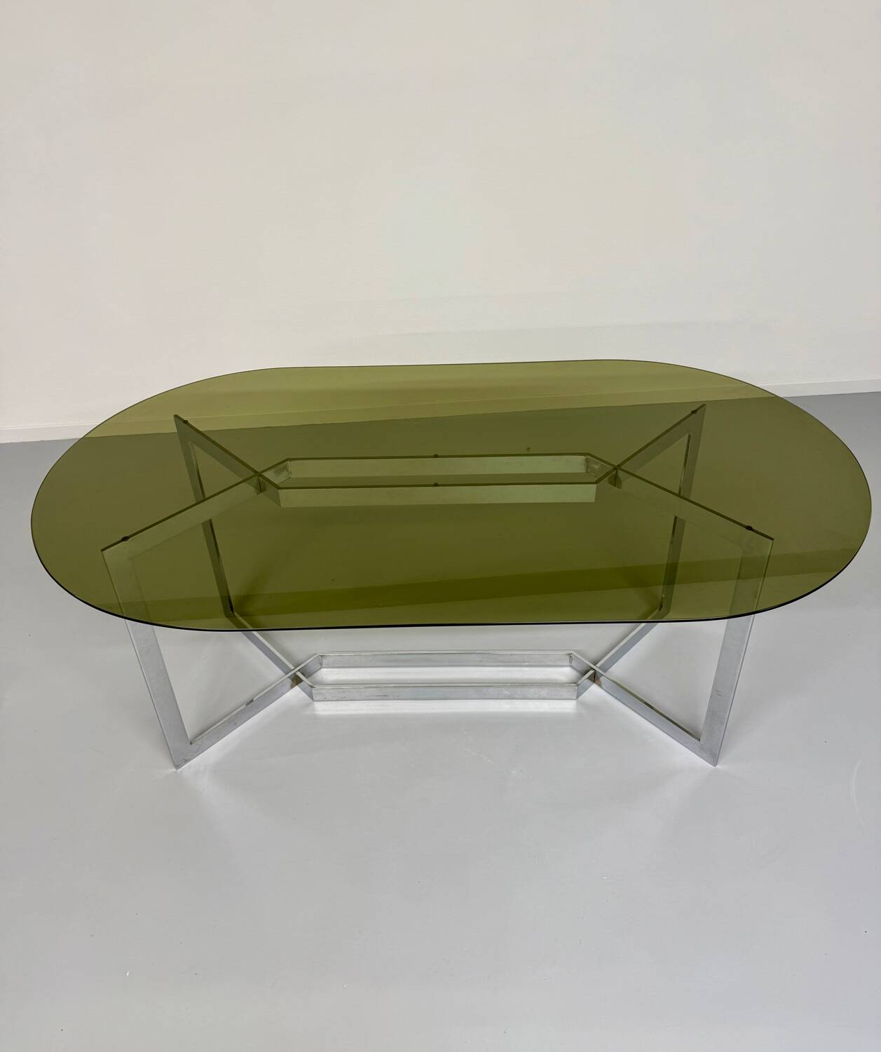 Vintage chrome and smoked glass table, 70s design, Paul Legeard DOM
