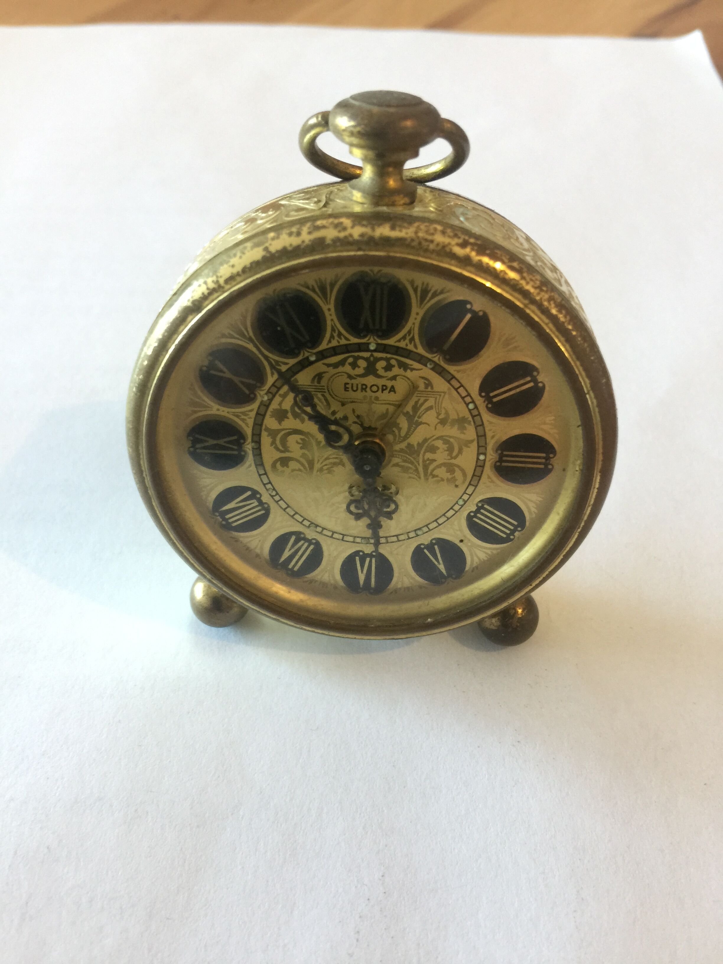 Vintage Europa alarm clock in brass year 1960