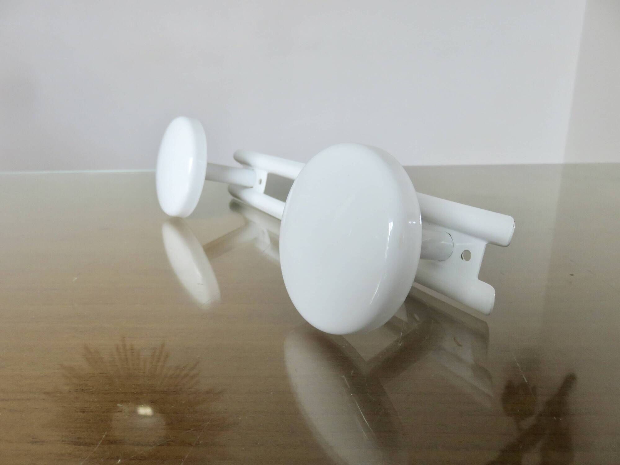 White lacquered metal coat rack with 2 hooks from the 70s