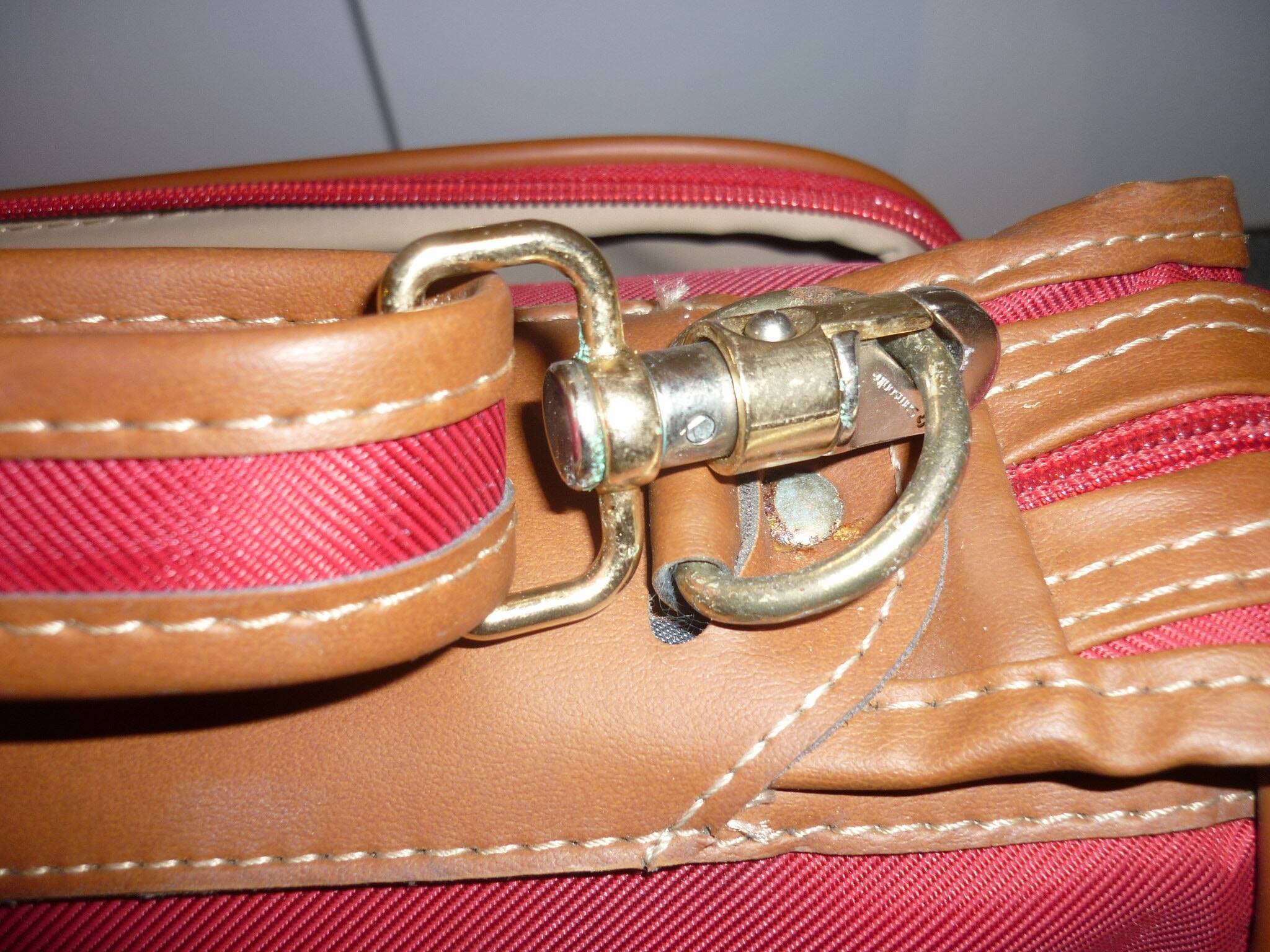 Samsonite red canvas and leather suitcase from the 80s