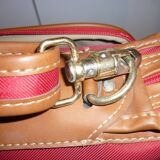 Valise Samsonite toile rouge et cuir des années 80