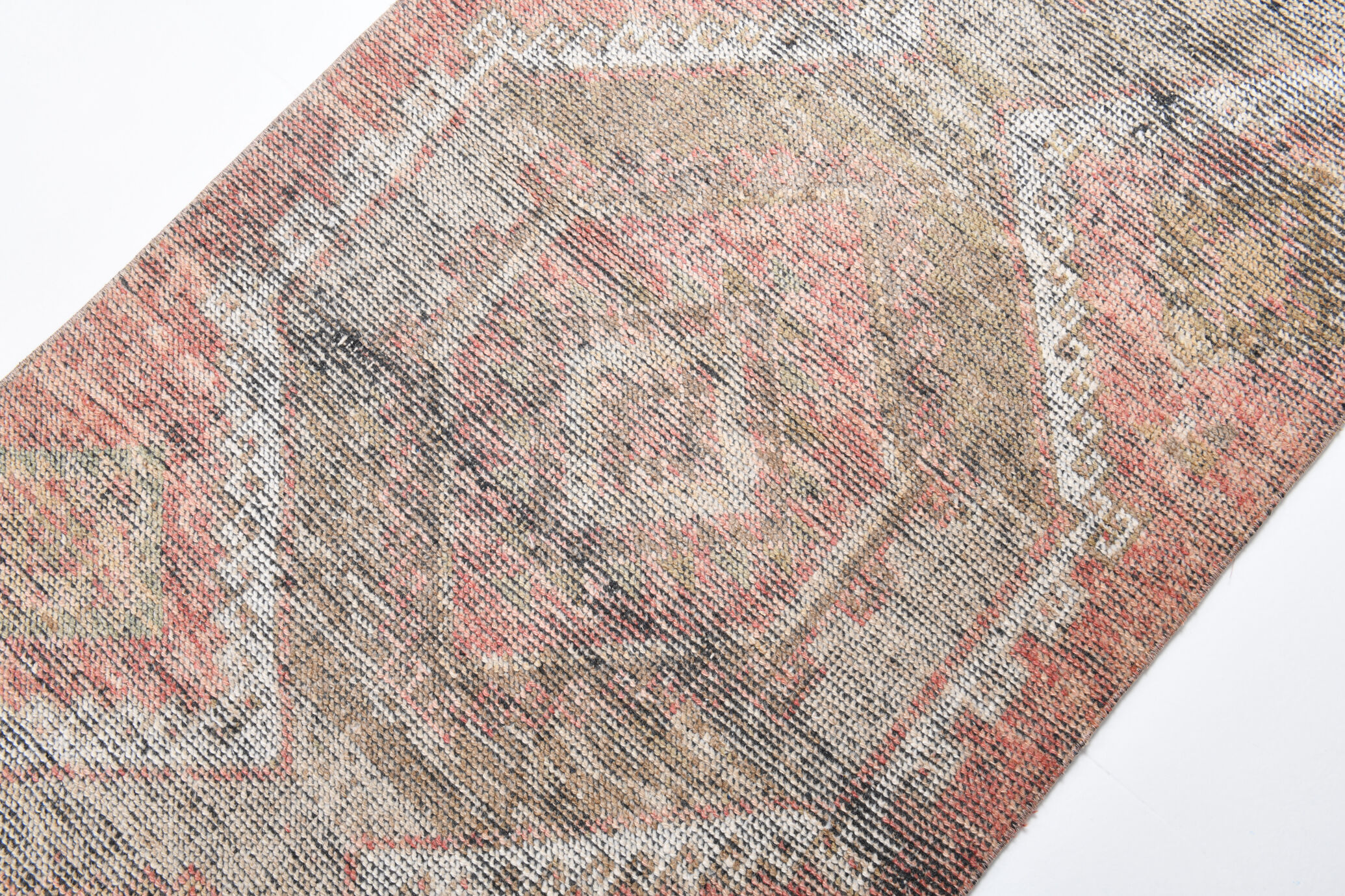 Faded brown & beige turkish runner rug 339x91cm