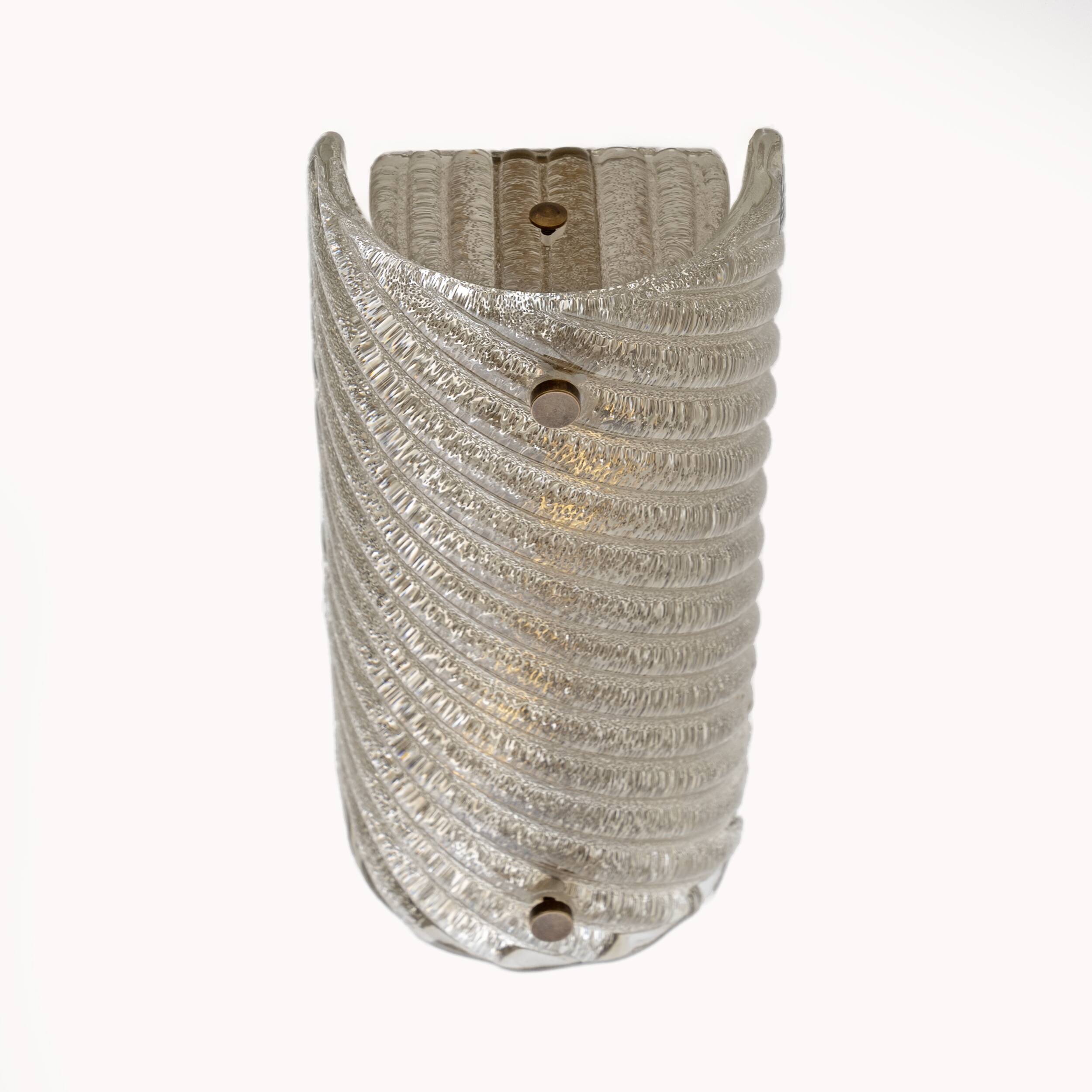 Pair of Barovier & Toso Style Modern Murano Glass Smoked Twisted Sconces