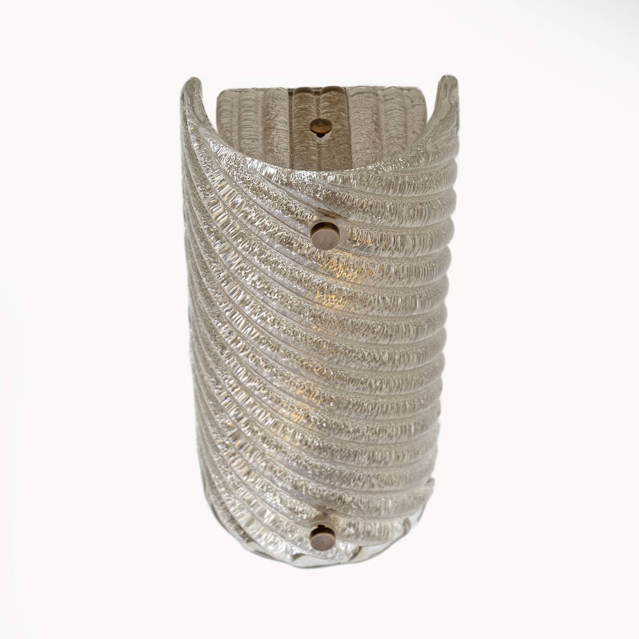 Pair of Barovier & Toso Style Modern Murano Glass Smoked Twisted Sconces