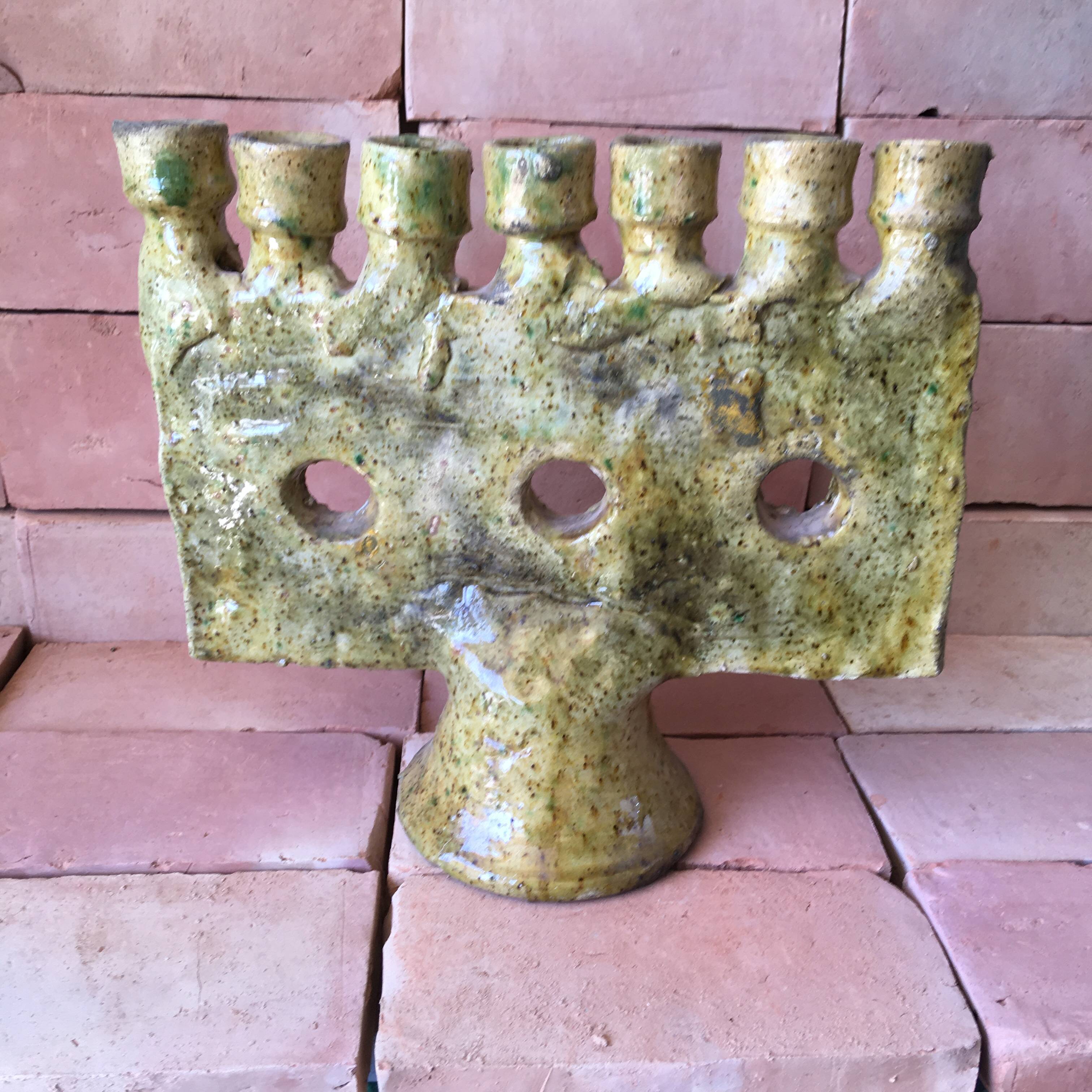 Tamegroute pottery menorah candle holder