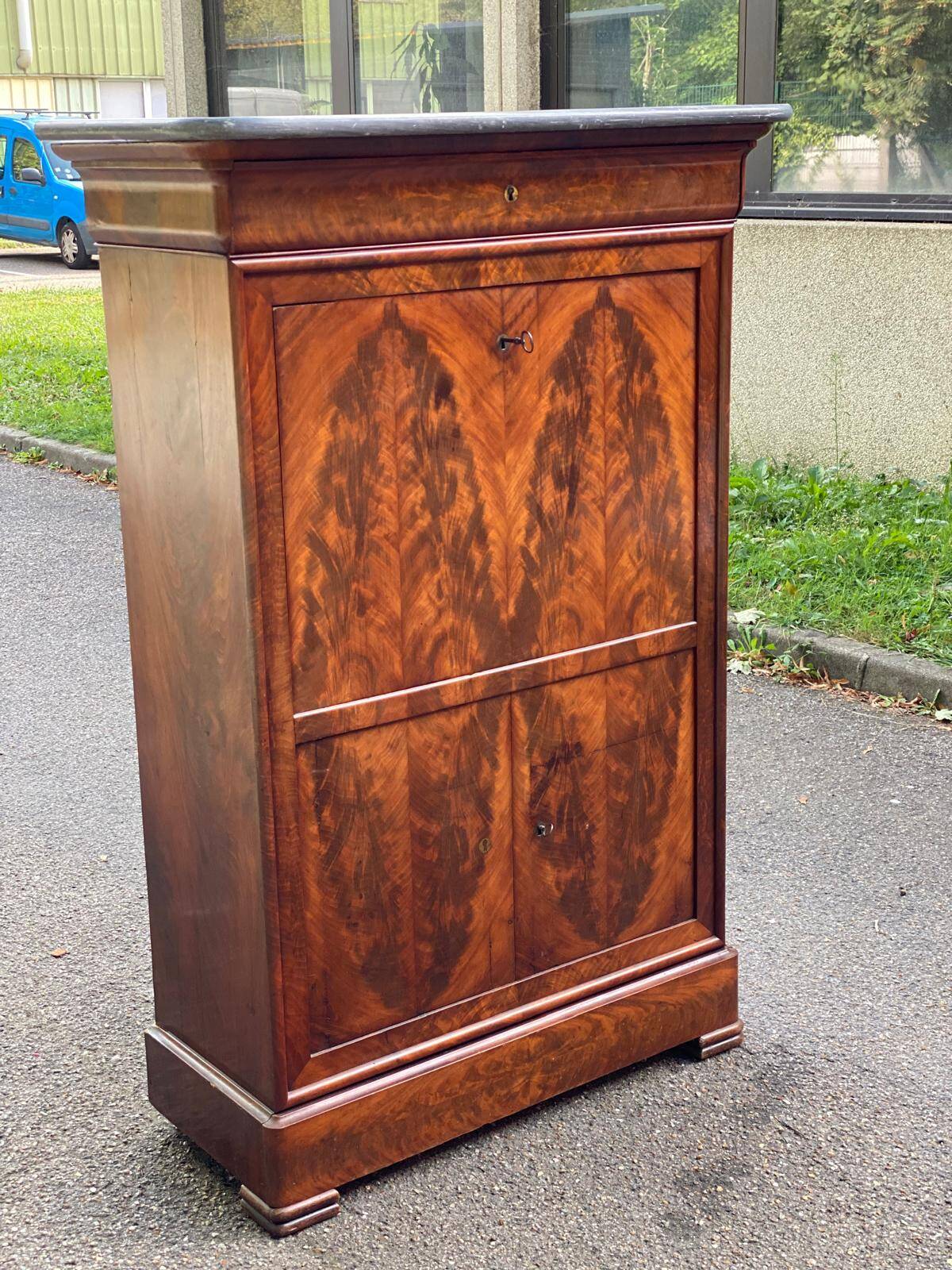 Louis Philippe burr walnut and marble secretary from the 19th century