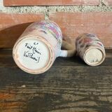 Orangeade Service VALLAURIS Ceramic Flowers Pitcher + 6 Vinta Glasses