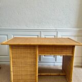 Bamboo & rattan wicker desk with 5 drawers by Dal Vera, Italy, 1970s