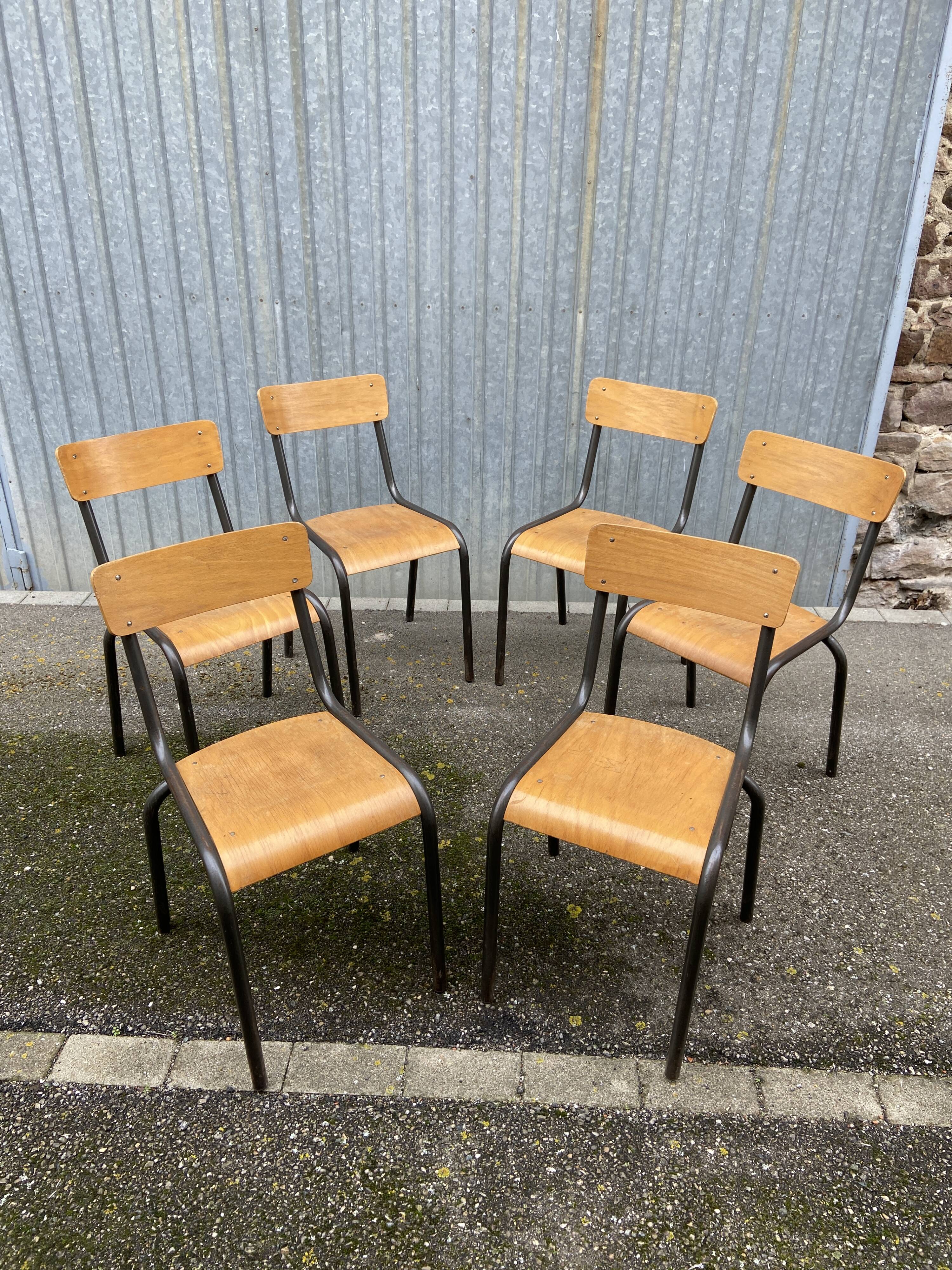 6 vintage industrial school chairs for communities mullca delagrave tube & wood french school chair