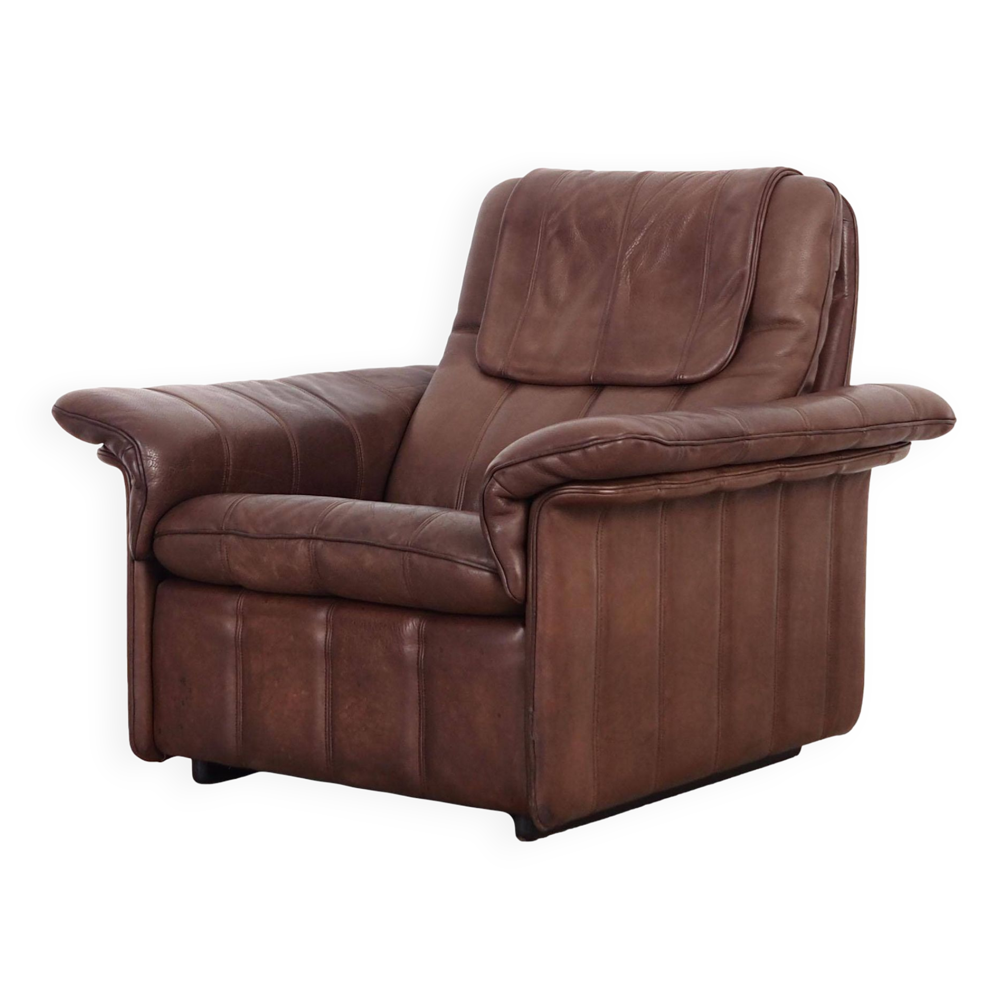Fauteuil en cuir marron, design suisse, années 1970, fabrication : De Sede