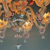 Venetian chandelier in colorless and pink Murano glass, 6 light arms circa 1940