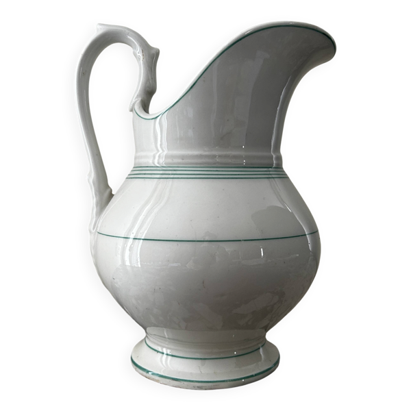Broc de toilette pichet blanc liseré vert