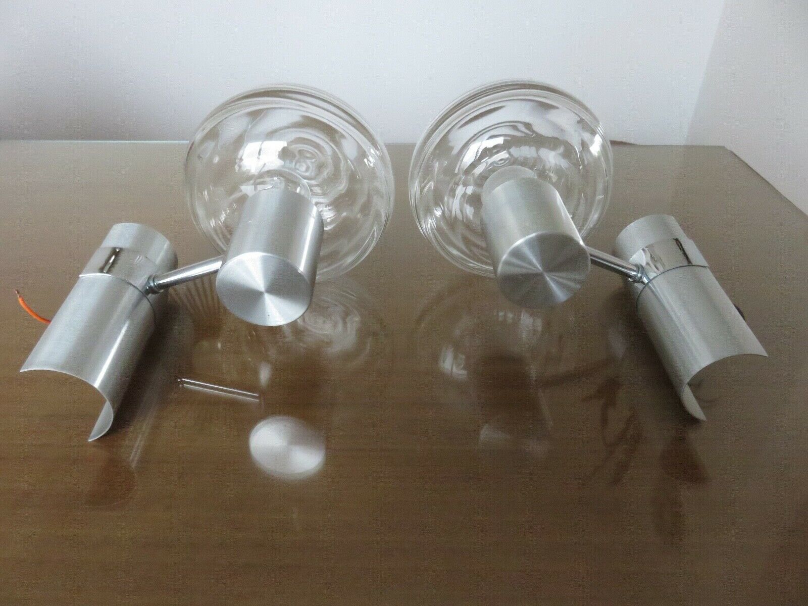 Pair of wall lamps, chrome metal and brushed aluminum 60s 70s