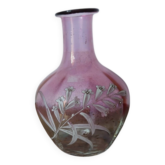 Enameled glass night jug carafe - late 19th century