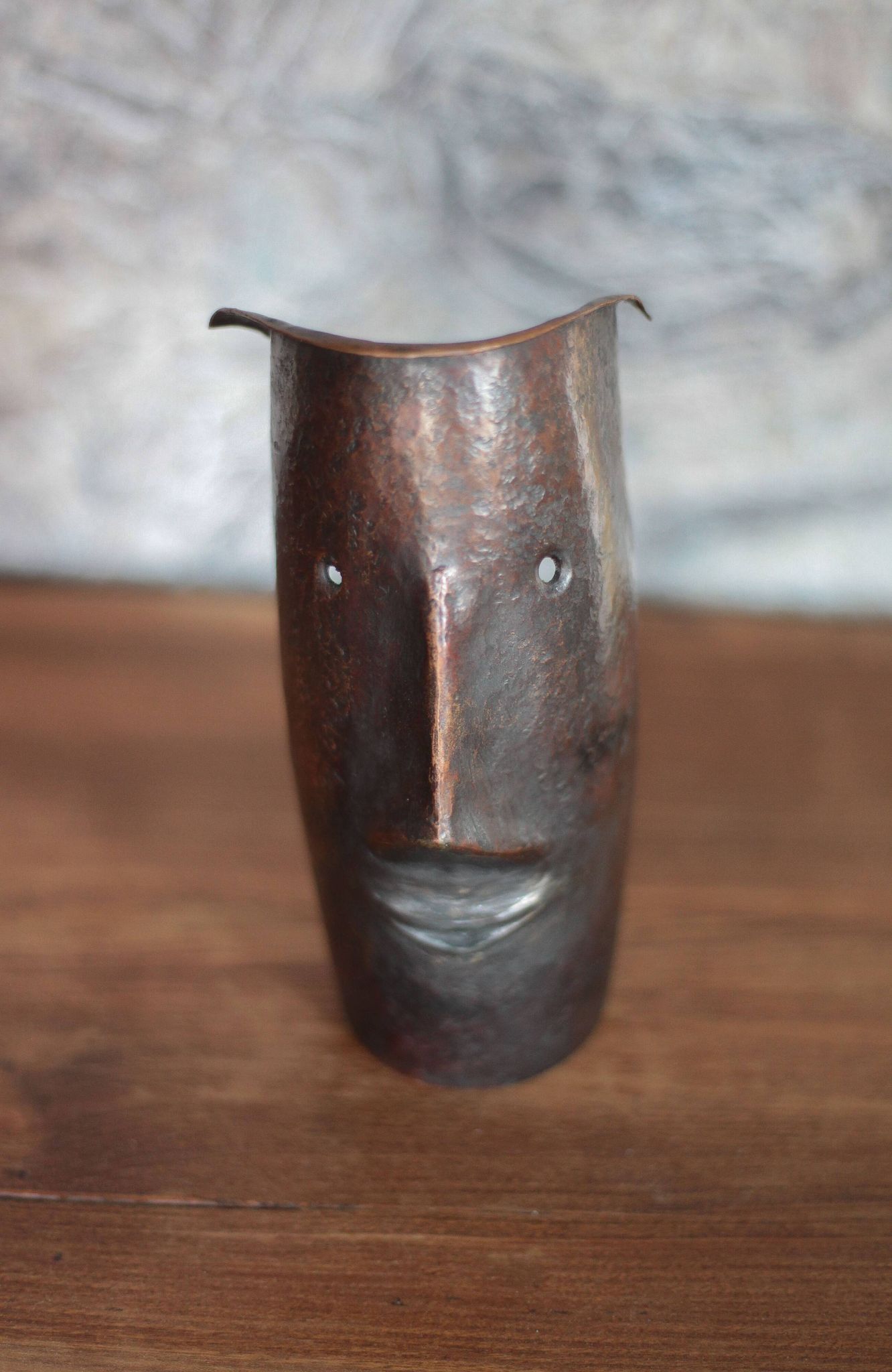 Copper sculpture signed Beaucousin Gérard, face-shaped sculpture, collection.
