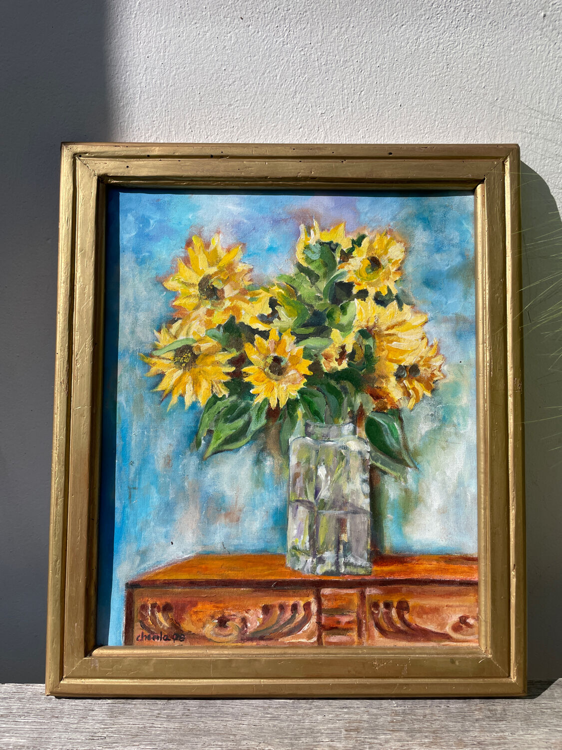 Painting bouquet of sunflowers oil on canvas