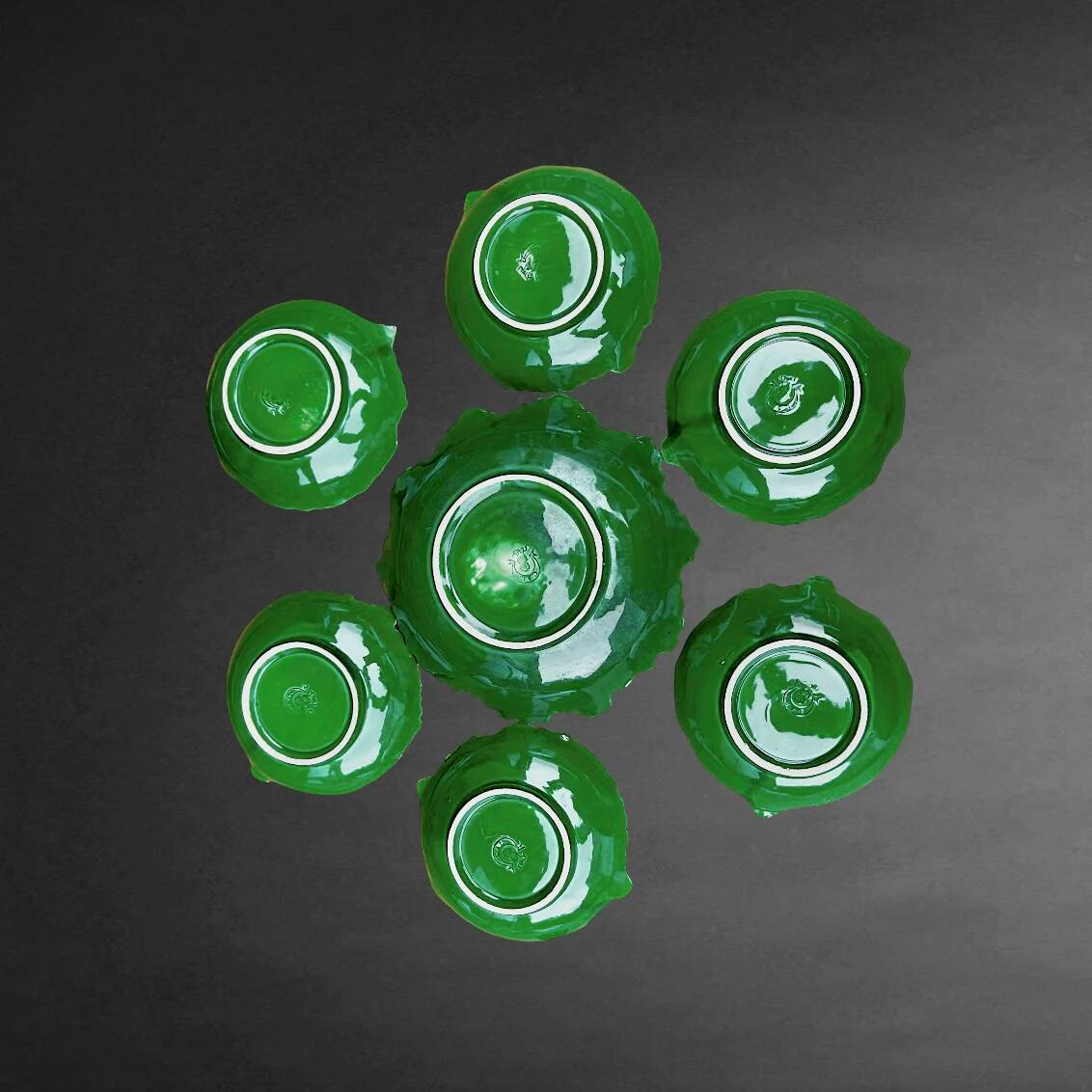 Service à dessert majolique italienne C.A.L Nove – feuilles de vigne vert - 7 pièces - années 60