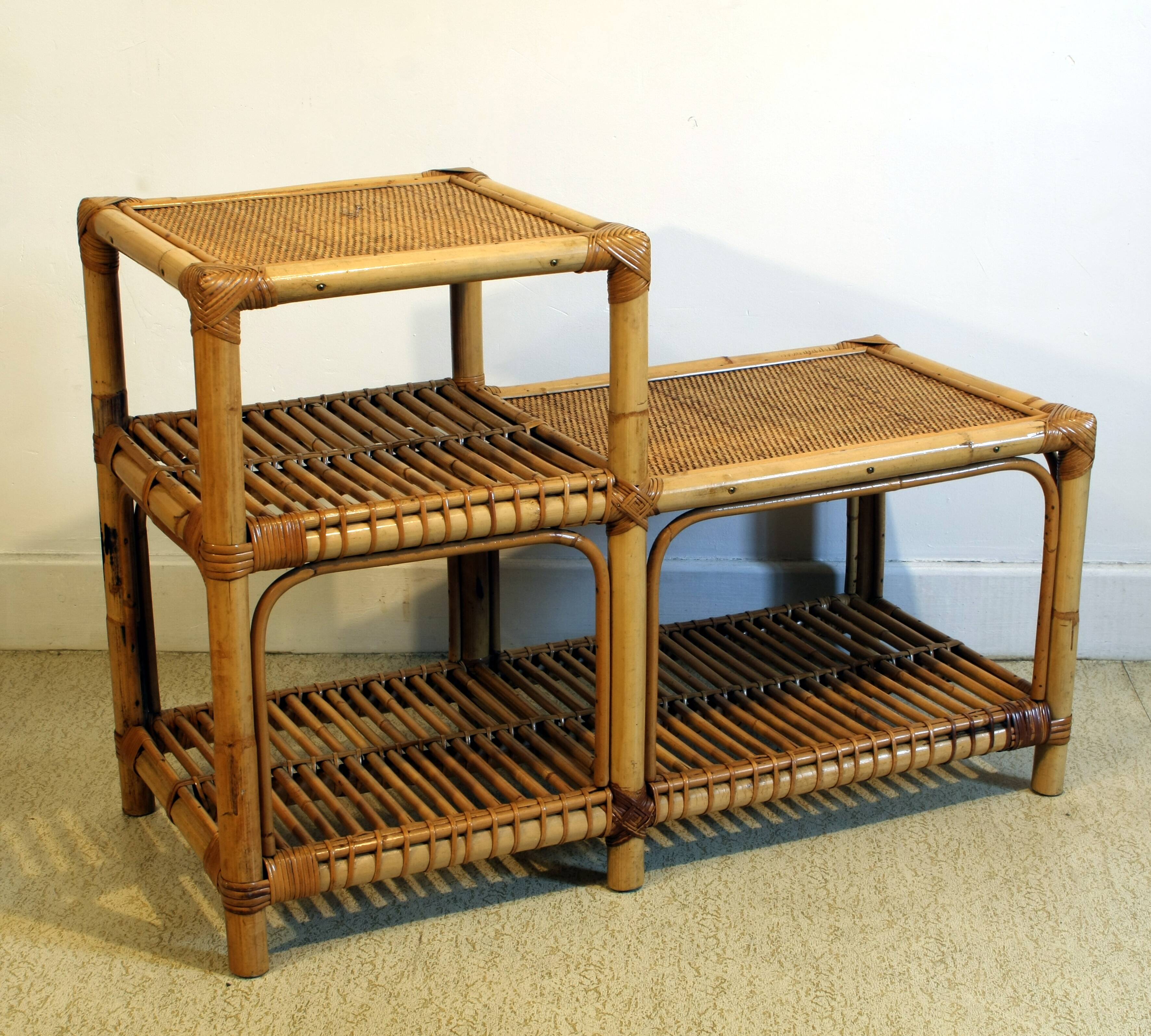 Two-tier rattan low cabinet