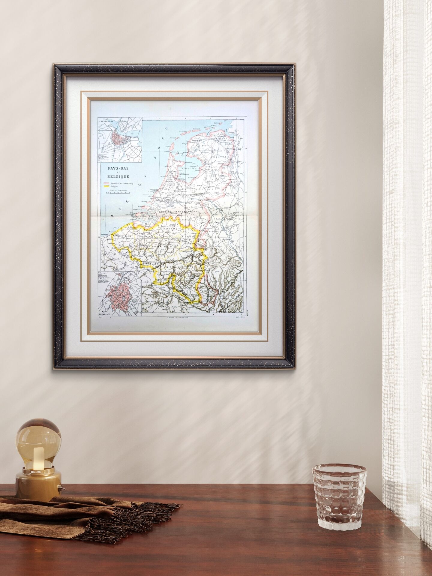 Netherlands and Belgium, period map, 1887, Authentic.
