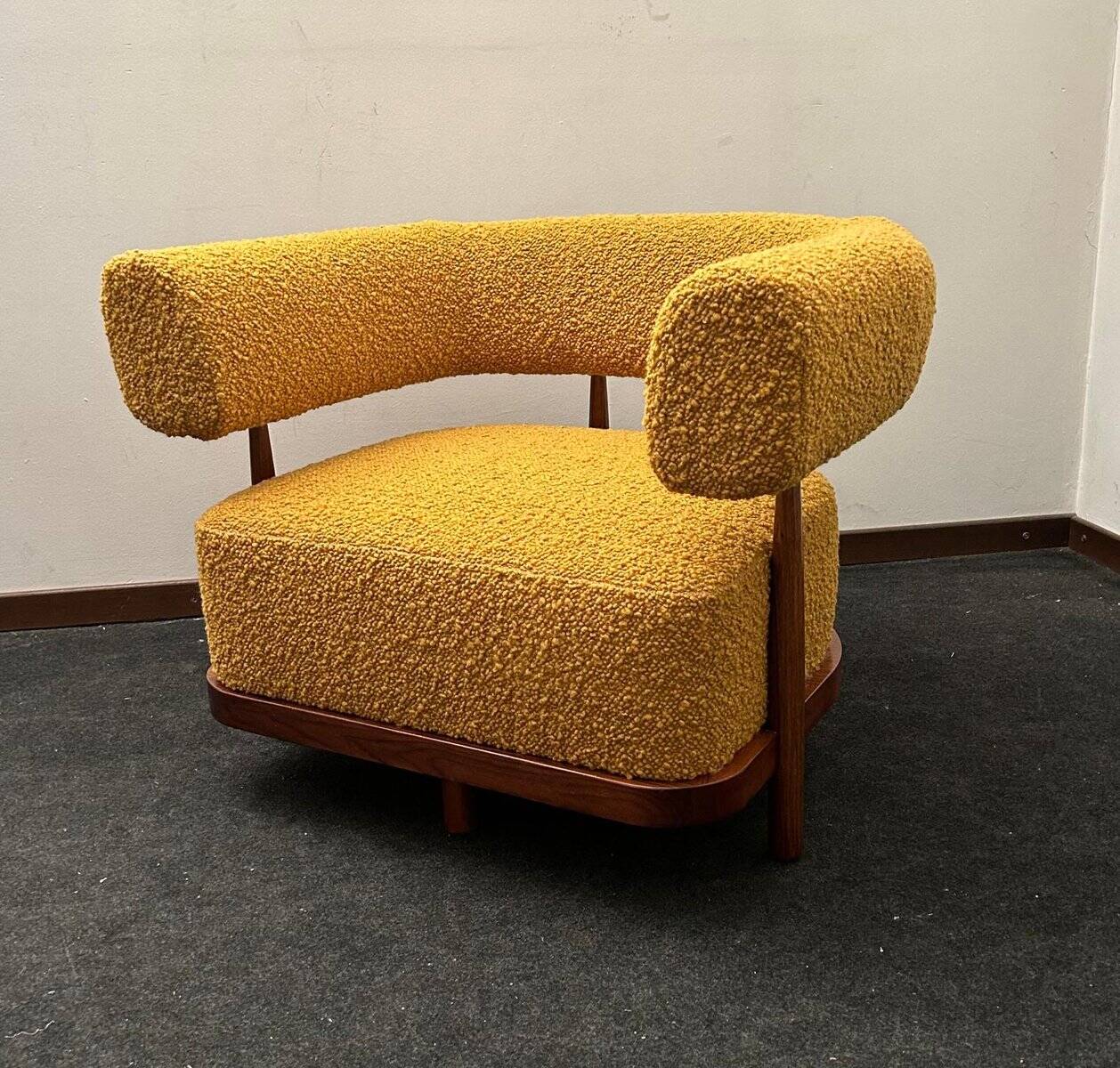 Set of Lounge Chairs with Tapered Legs in Mustard Bouclé Wood, 2000s