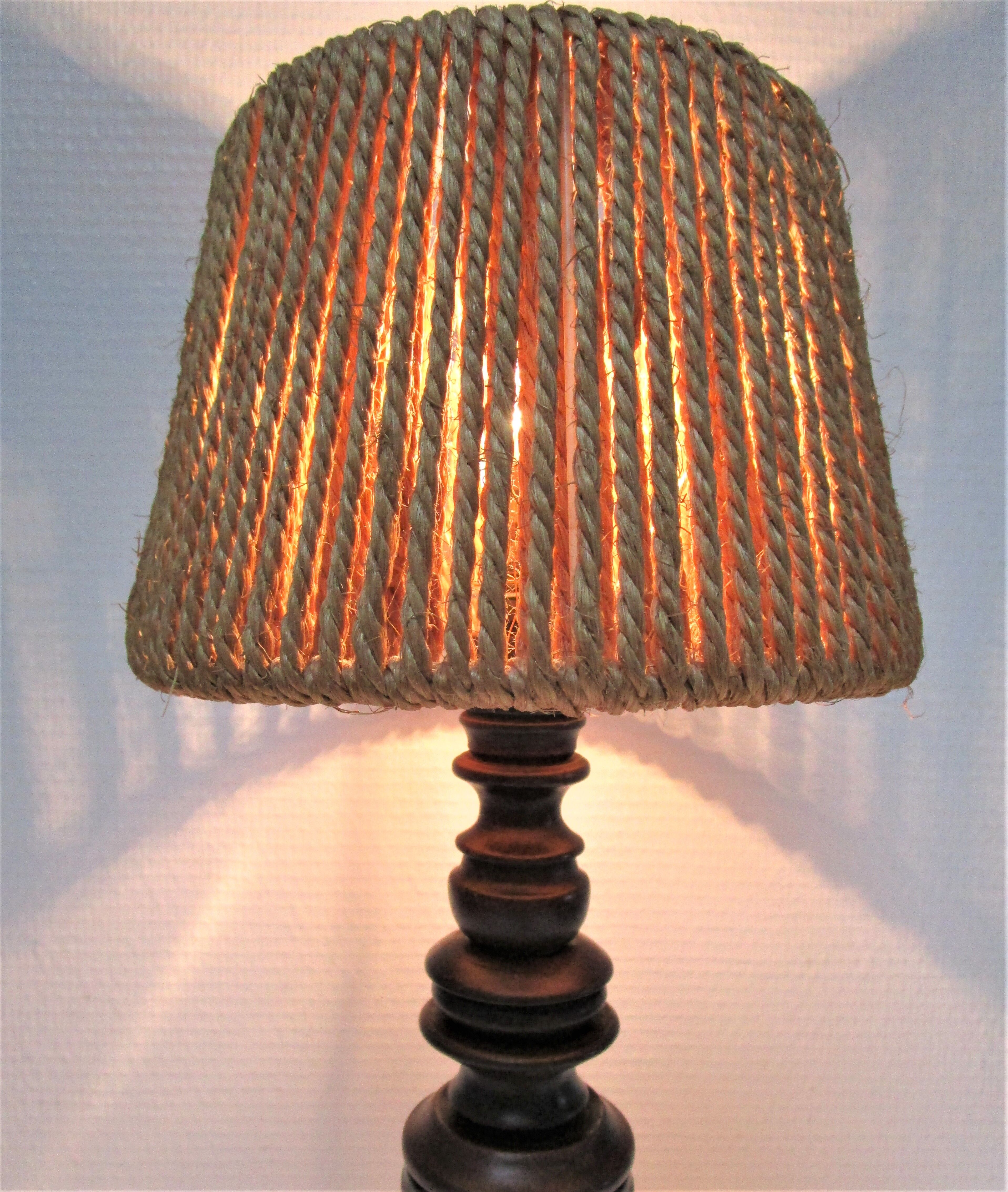 Wood lamp turned vintage rope blinds