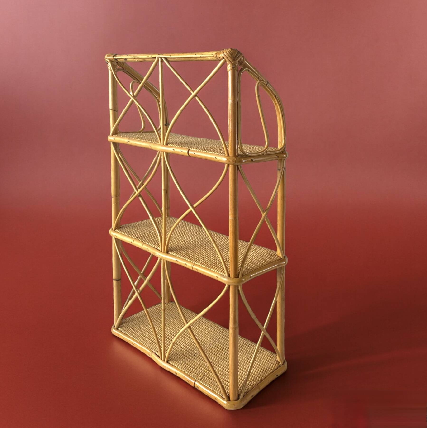 Vintage bamboo and rattan shelf