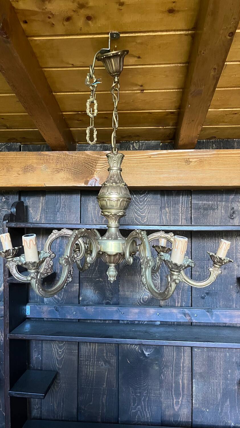 Chandelier 6 lights vintage gilded bronze 70 cms