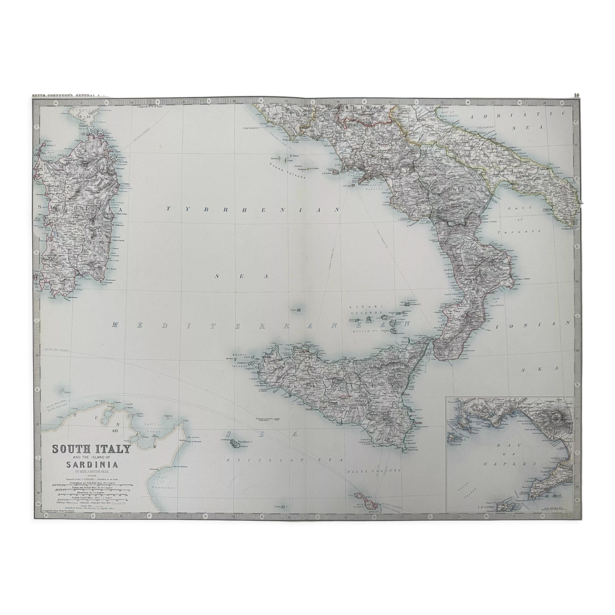 Map of Italy (Southern Sheet) circa 1869 Keith Johnston Royal Atlas