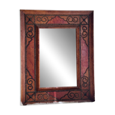 Antique mirror designed by "Pierre Lottier". Leather and nails. France 1