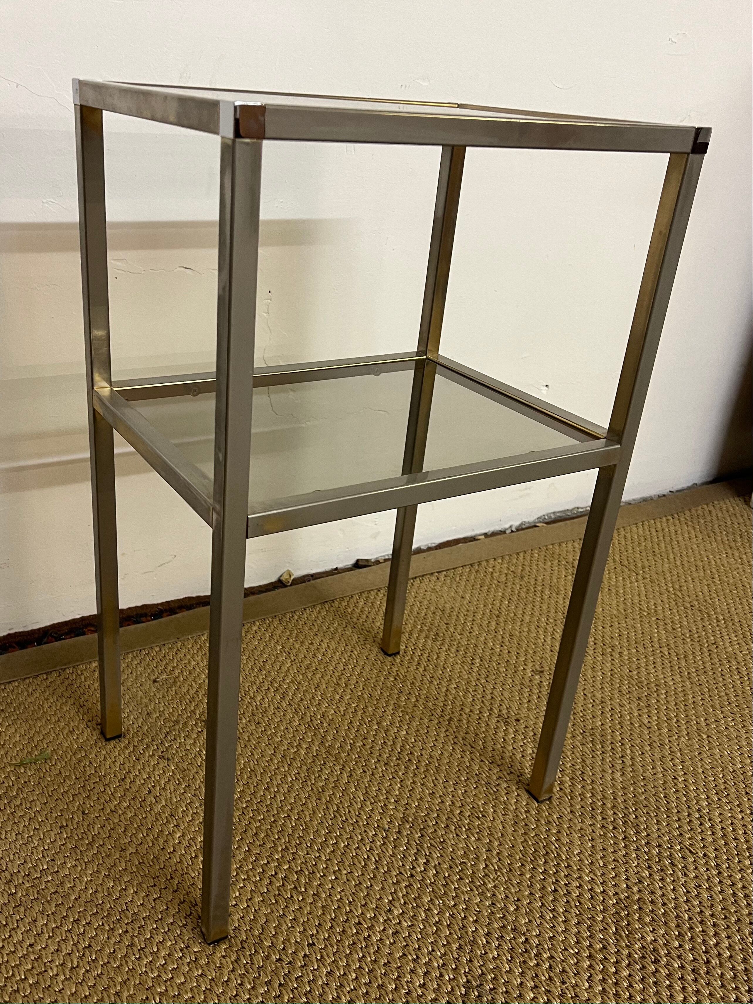 Chrome and smoked glass side table