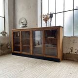 Enfilade de métier en chêne avec portes vitrées