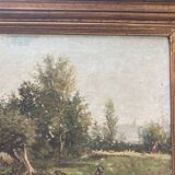 Old painting - animated scene: Elegant women on the river bank - post impressionist