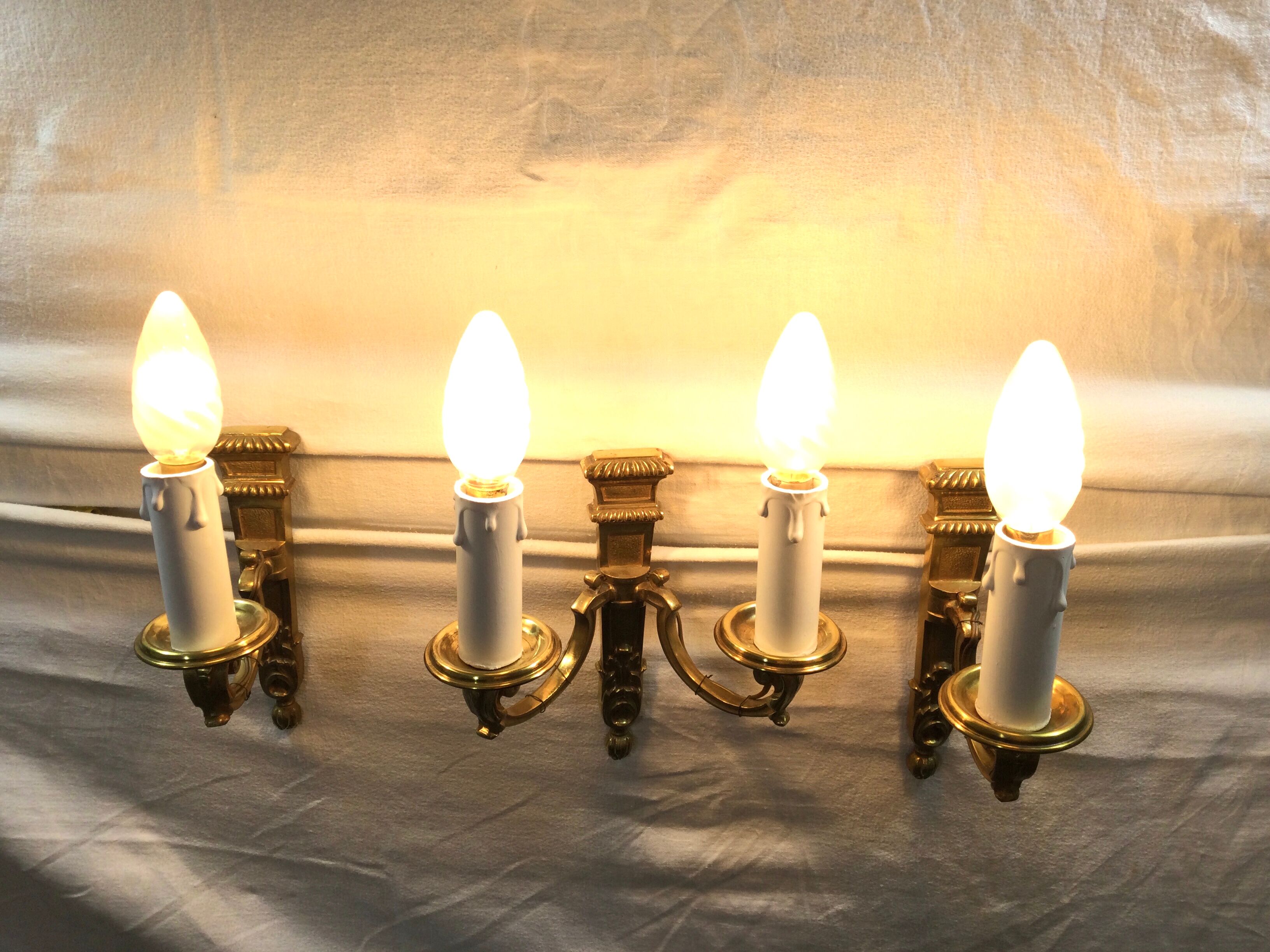 Set of 3 bronze wall lamps Louis XVI style