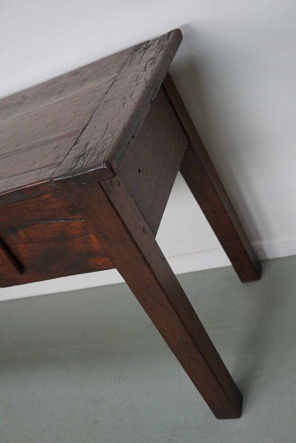 Table d'appoint de ferme coloniale rustique en teck français vintage grande taille