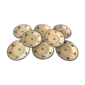 Set of 8 flat plates vintage Digoin, Sarreguemines.