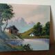 Peinture à l'huile sur faesite années 50 signée roos paysage de montagne
