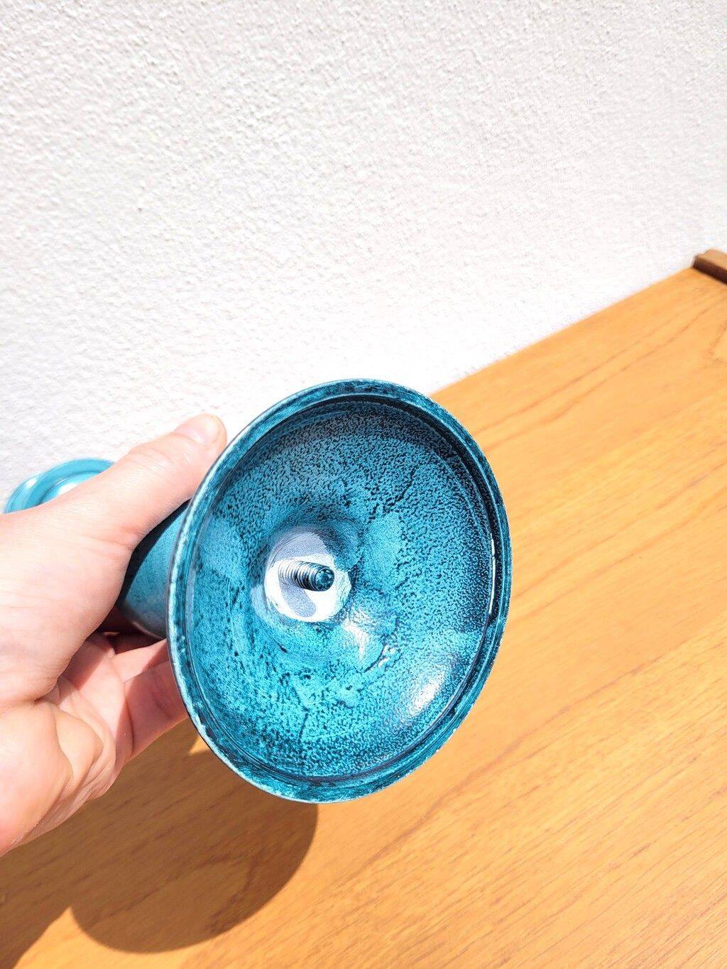 Turquoise blue metal baluster candle holder