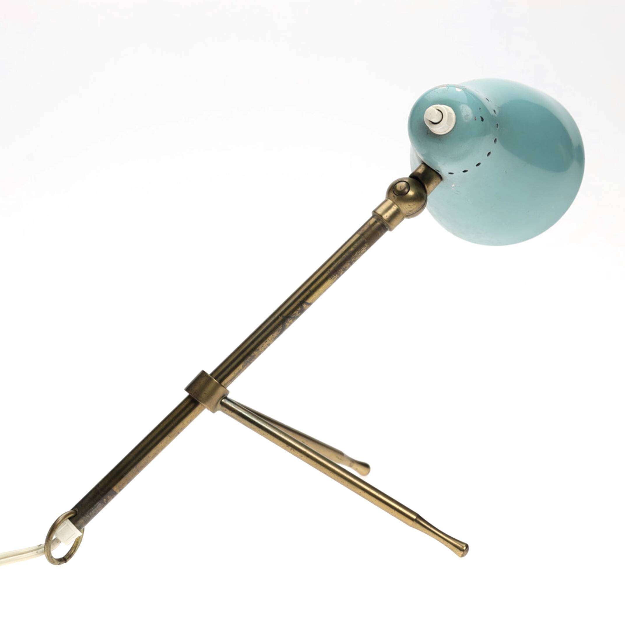 Boris Lacroix. Table lamp/wall light with adjustable arm, brass and lacquered metal.